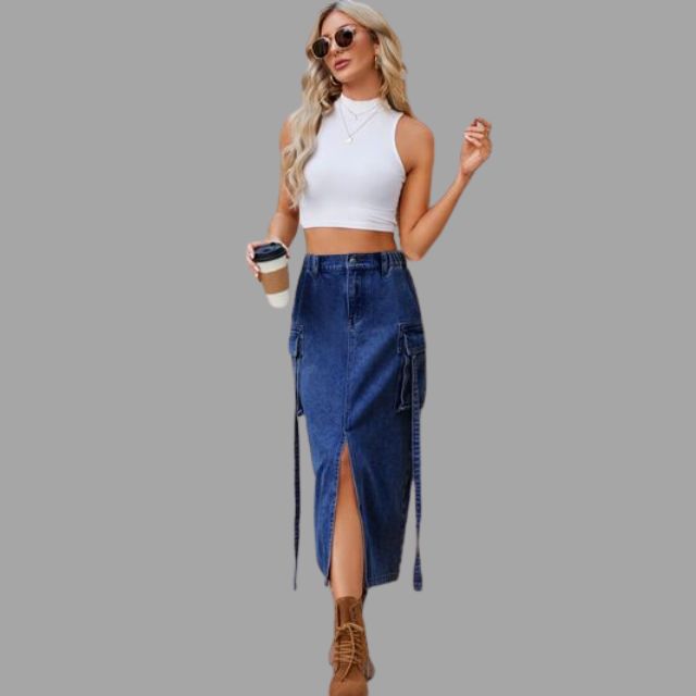 Colleen™ High-waisted denim skirt